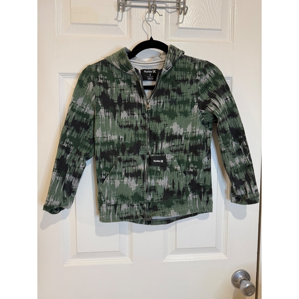 Hurley Full Zip Hoodie Camo Print Jacket with Pockets - Boys Size‎ S